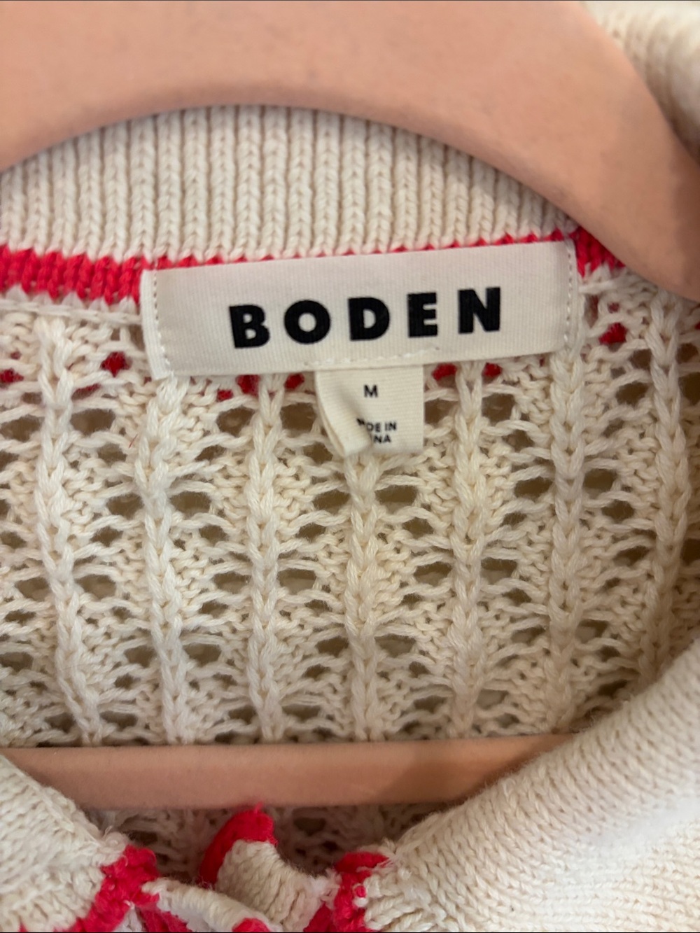 NWOT Boden Cream Openwork Floral-Embroidered Cardigan with Pink Trim - Picture 3 of 5